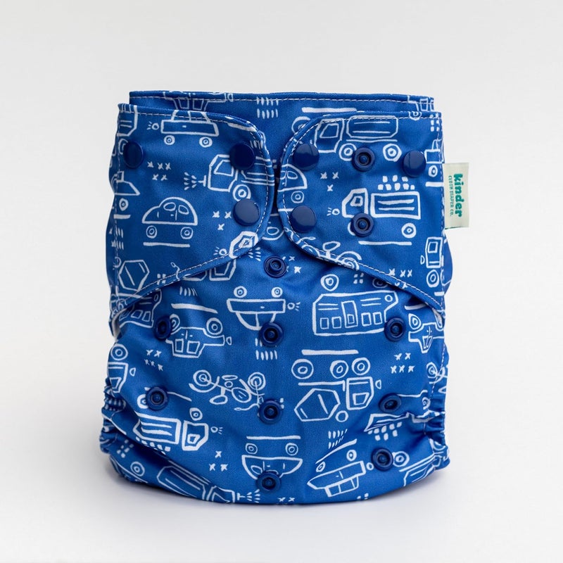 Kinder Cloth Diapers Set of 5 Reusable Baby Diapers Pocket Style Athletic Wicking Jersey, Bamboo Viscose Inserts, Wet Bag, Newborn to Potty Training 7-60lbs, One Size (Let's Go) - Image 2